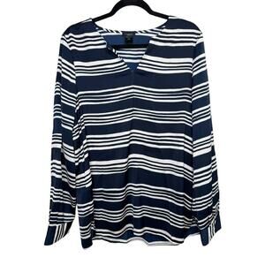Ann Taylor Navy Striped Silk Blouse Size Medium